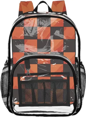 senya Transparent School Bag Black-orange Lattice Travel Backpack With Water-Resistant PVC Plastic Clear Bagpack