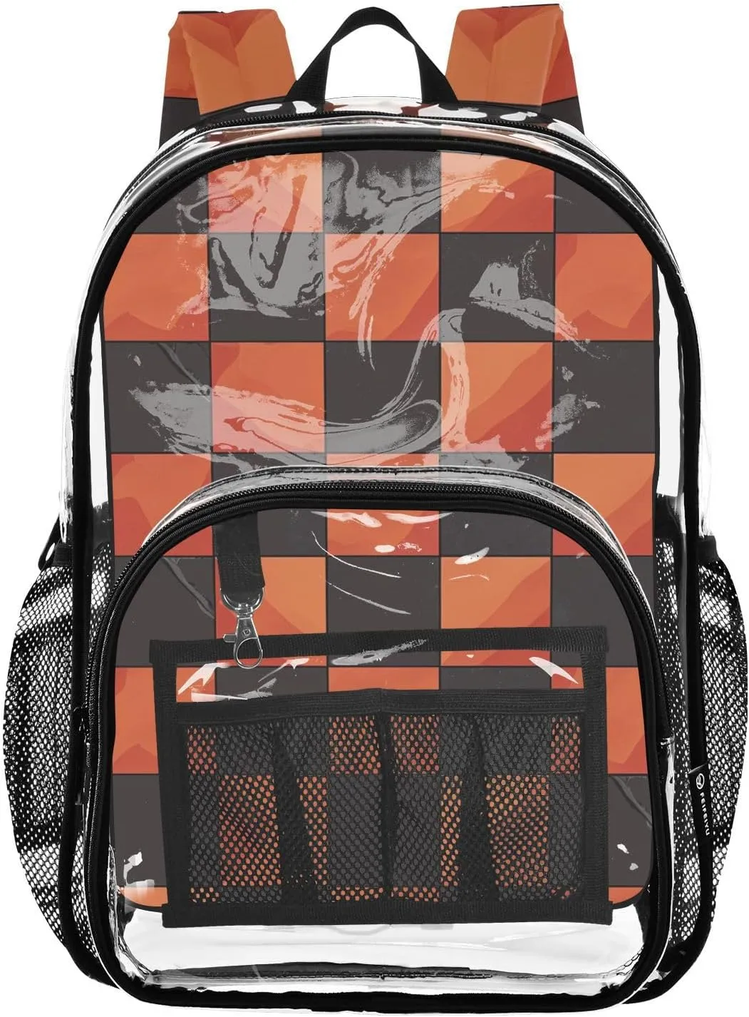 senya Transparent School Bag Black-orange Lattice Travel Backpack With Water-Resistant PVC Plastic Clear Bagpack