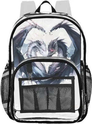 senya Transparent School Bag Black-white Dragons Travel Backpack With Water-Resistant PVC Plastic Clear Bagpack