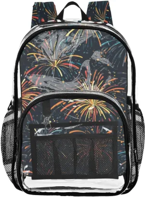 senya Transparent School Bag Brilliant Colorful Fireworks Travel Backpack With Water-Resistant PVC Plastic Clear Bagpack