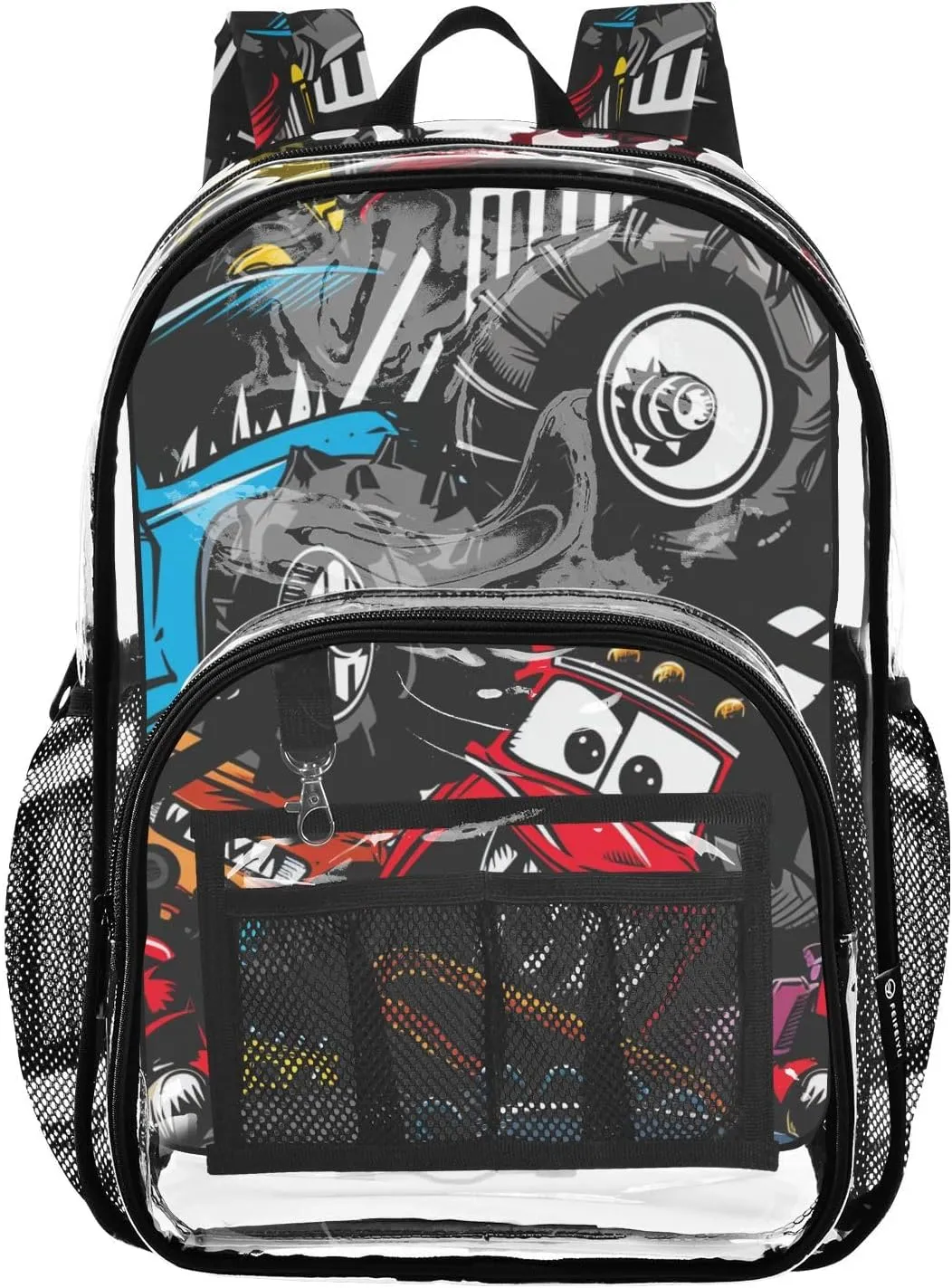 senya Transparent School Bag Bumper Monster Trucks Travel Backpack With Water-Resistant PVC Plastic Clear Bagpack