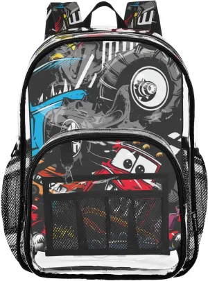 senya Transparent School Bag Bumper Monster Trucks Travel Backpack With Water-Resistant PVC Plastic Clear Bagpack