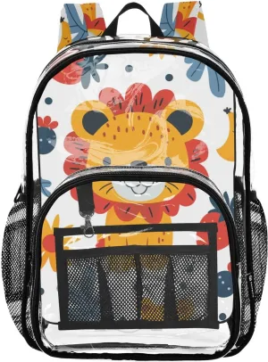 senya Transparent School Bag Cartoon Lion Fruit Travel Backpack With Water-Resistant PVC Plastic Clear Bagpack