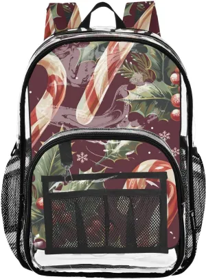 senya Transparent School Bag Christmas Candy Cane Travel Backpack With Water-Resistant PVC Plastic Clear Bagpack
