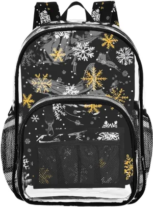 senya Transparent School Bag Christmas Fantasy Snowflakes Travel Backpack With Water-Resistant PVC Plastic Clear Bagpack