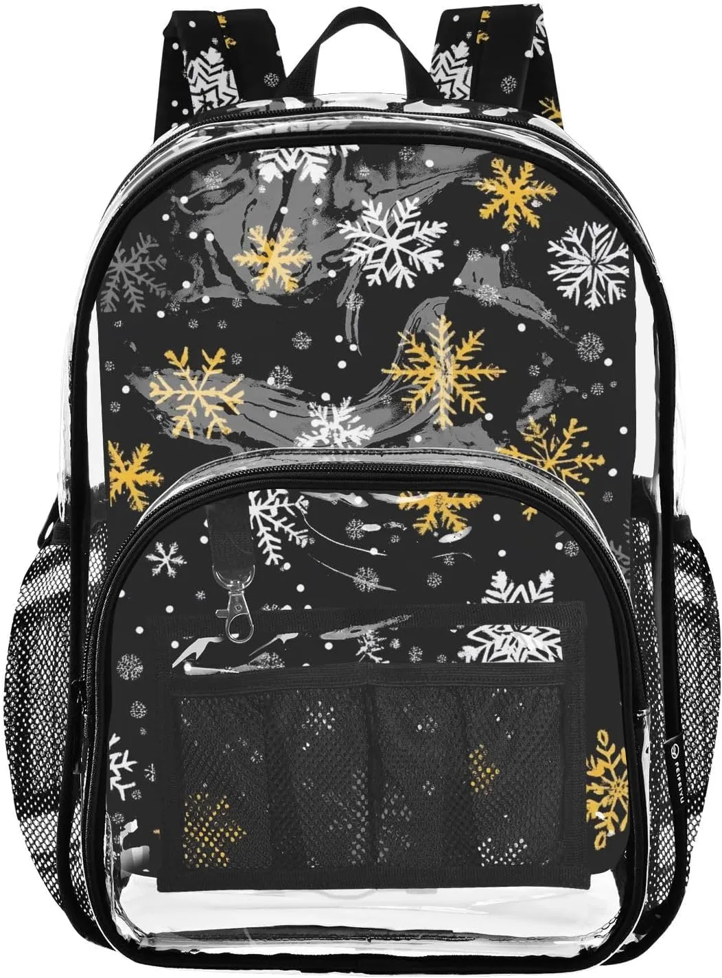 senya Transparent School Bag Christmas Fantasy Snowflakes Travel Backpack With Water-Resistant PVC Plastic Clear Bagpack