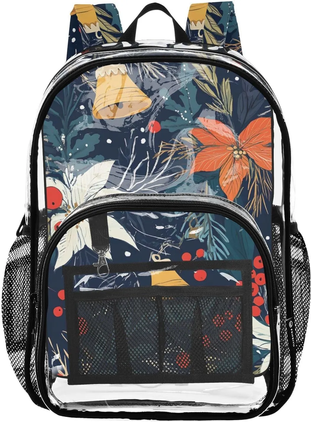 senya Transparent School Bag Christmas Flowers Berries Travel Backpack With Water-Resistant PVC Plastic Clear Bagpack