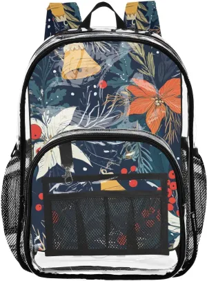 senya Transparent School Bag Christmas Flowers Berries Travel Backpack With Water-Resistant PVC Plastic Clear Bagpack
