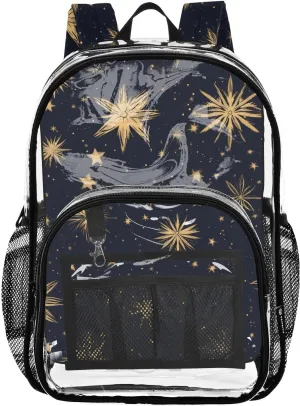 senya Transparent School Bag Christmas Golden Snowflakes Travel Backpack With Water-Resistant PVC Plastic Clear Bagpack