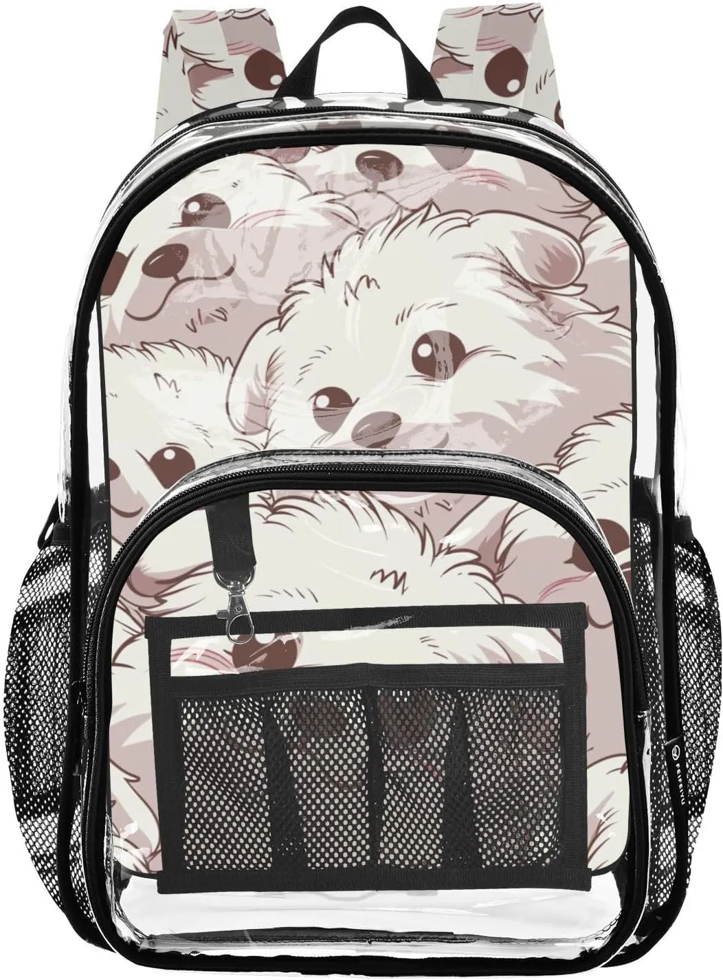 senya Transparent School Bag Chubby White Dogs Travel Backpack With Water-Resistant PVC Plastic Clear Bagpack