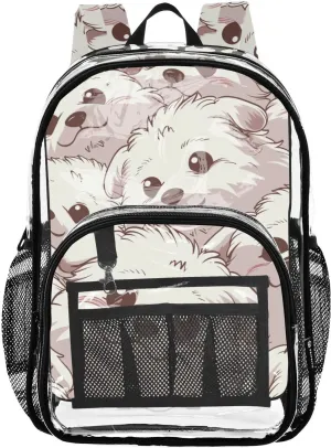 senya Transparent School Bag Chubby White Dogs Travel Backpack With Water-Resistant PVC Plastic Clear Bagpack