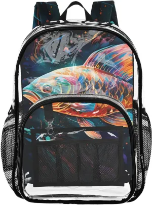 senya Transparent School Bag Color Gradient Fish Travel Backpack With Water-Resistant PVC Plastic Clear Bagpack