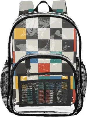 senya Transparent School Bag Colorful Blocks Lattice Travel Backpack With Water-Resistant PVC Plastic Clear Bagpack