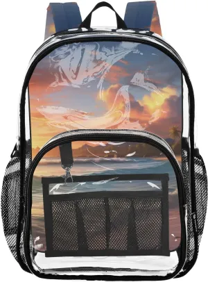 senya Transparent School Bag Crashing Waves Travel Backpack With Water-Resistant PVC Plastic Clear Bagpack