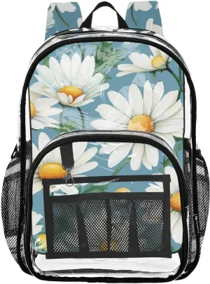 senya Transparent School Bag Daisies Green Leaves Travel Backpack With Water-Resistant PVC Plastic Clear Bagpack