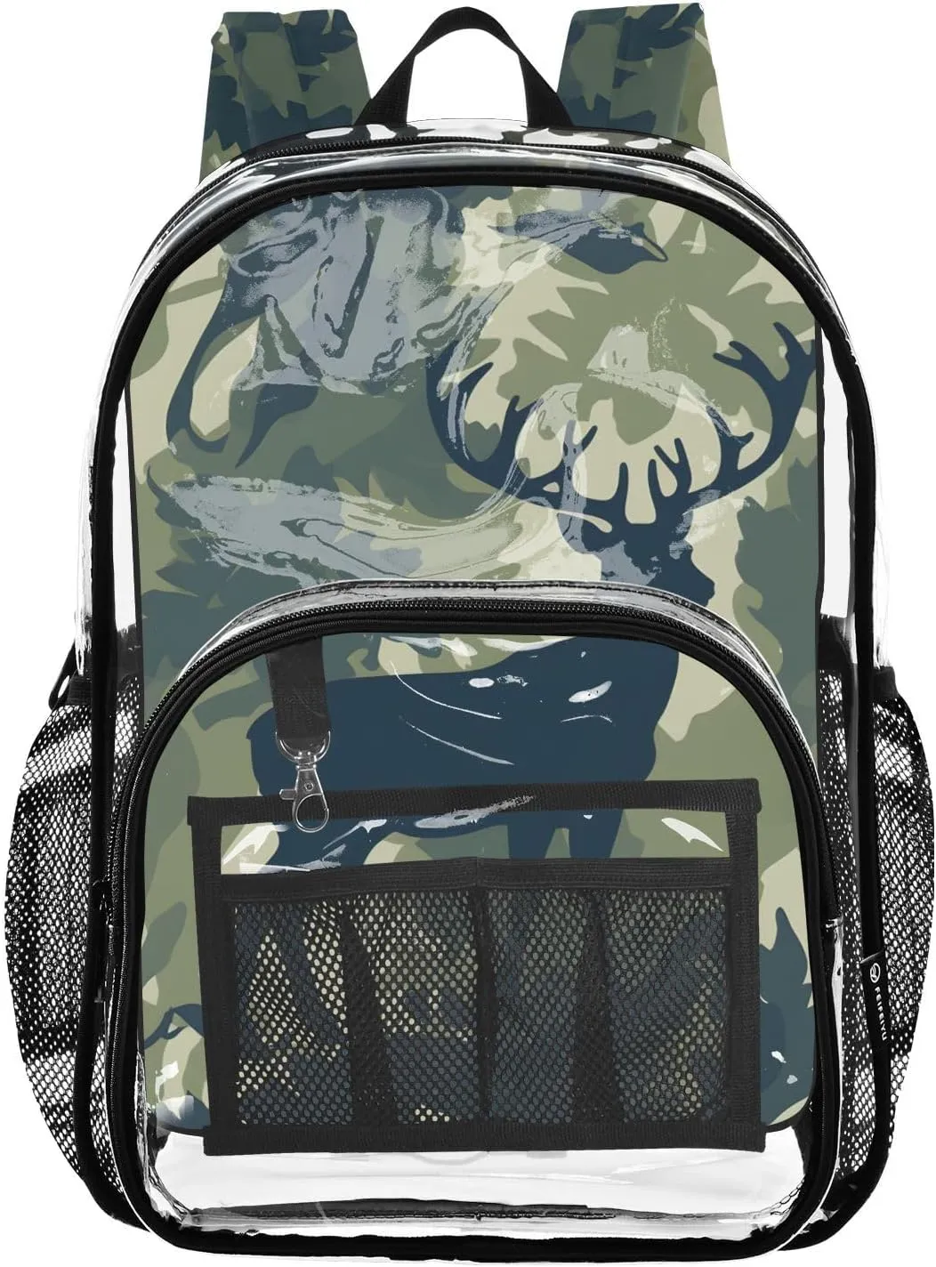 senya Transparent School Bag Deer Camouflage Leaves Travel Backpack With Water-Resistant PVC Plastic Clear Bagpack