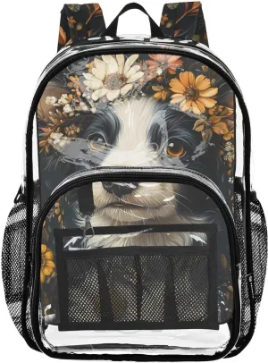 senya Transparent School Bag Dog with Flowers Travel Backpack With Water-Resistant PVC Plastic Clear Bagpack
