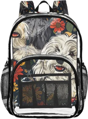 senya Transparent School Bag Dogs in Flowers Travel Backpack With Water-Resistant PVC Plastic Clear Bagpack
