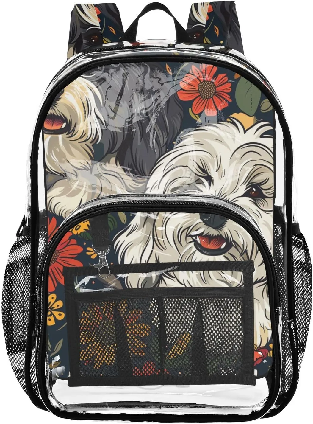 senya Transparent School Bag Dogs in Flowers Travel Backpack With Water-Resistant PVC Plastic Clear Bagpack