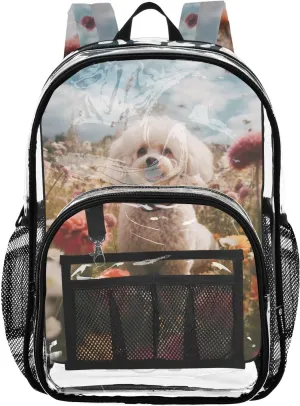 senya Transparent School Bag Doodle Dog Playing Travel Backpack With Water-Resistant PVC Plastic Clear Bagpack