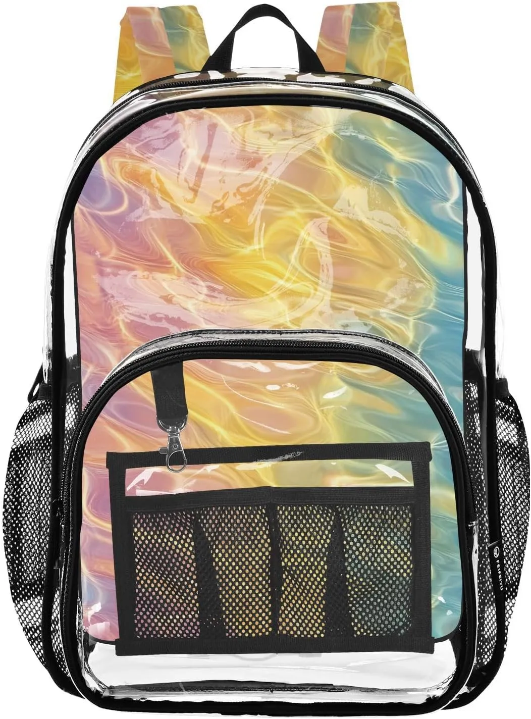 senya Transparent School Bag Dreamy Rainbow Ripples Travel Backpack With Water-Resistant PVC Plastic Clear Bagpack
