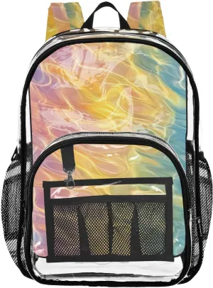 senya Transparent School Bag Dreamy Rainbow Ripples Travel Backpack With Water-Resistant PVC Plastic Clear Bagpack