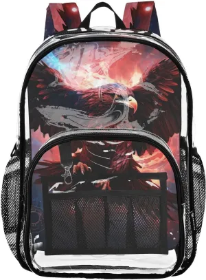 senya Transparent School Bag Eagle Red Flame Travel Backpack With Water-Resistant PVC Plastic Clear Bagpack