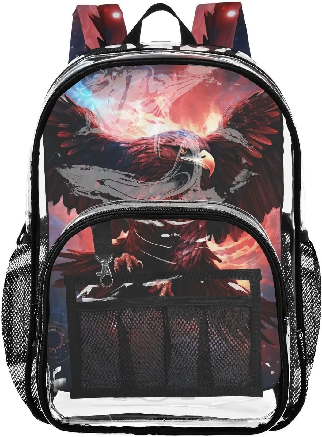 senya Transparent School Bag Eagle Red Flame Travel Backpack With Water-Resistant PVC Plastic Clear Bagpack
