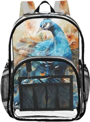 senya Transparent School Bag Elegant Noble Peacock Travel Backpack With Water-Resistant PVC Plastic Clear Bagpack