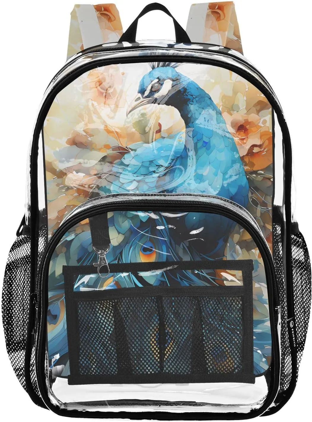 senya Transparent School Bag Elegant Noble Peacock Travel Backpack With Water-Resistant PVC Plastic Clear Bagpack