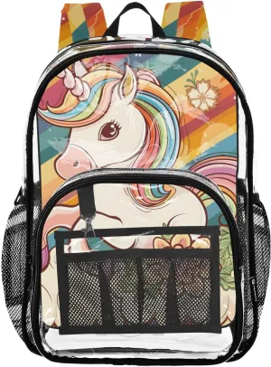 senya Transparent School Bag Fantasy Rainbow Unicorn Travel Backpack With Water-Resistant PVC Plastic Clear Bagpack
