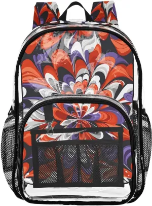 senya Transparent School Bag Flame Flowers Travel Backpack With Water-Resistant PVC Plastic Clear Bagpack