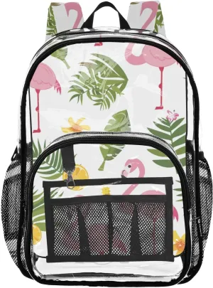 senya Transparent School Bag Flamingos Lemon Leaves Travel Backpack With Water-Resistant PVC Plastic Clear Bagpack