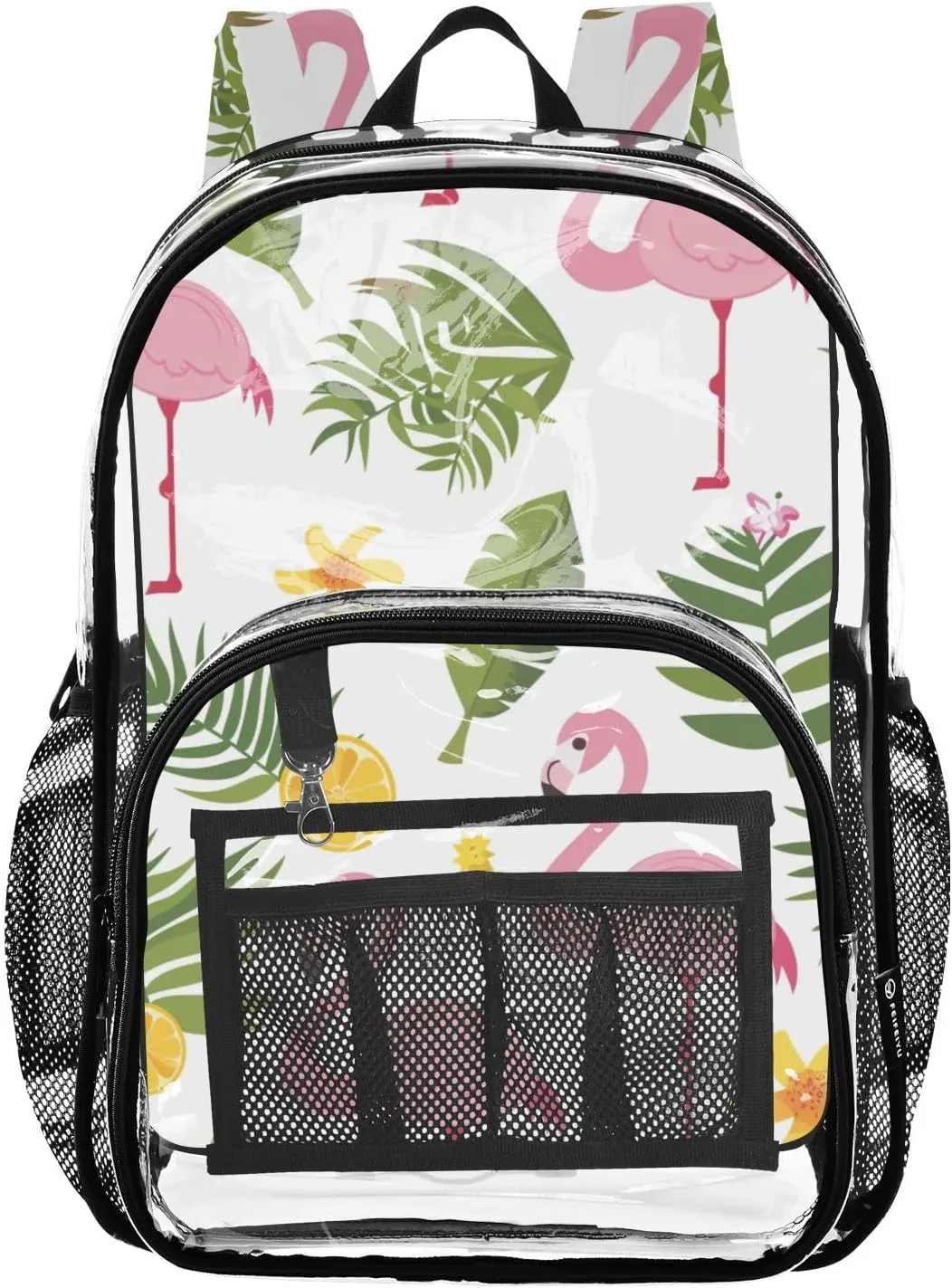 senya Transparent School Bag Flamingos Lemon Leaves Travel Backpack With Water-Resistant PVC Plastic Clear Bagpack
