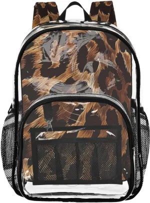 senya Transparent School Bag Fluffy Leopard Print Travel Backpack With Water-Resistant PVC Plastic Clear Bagpack