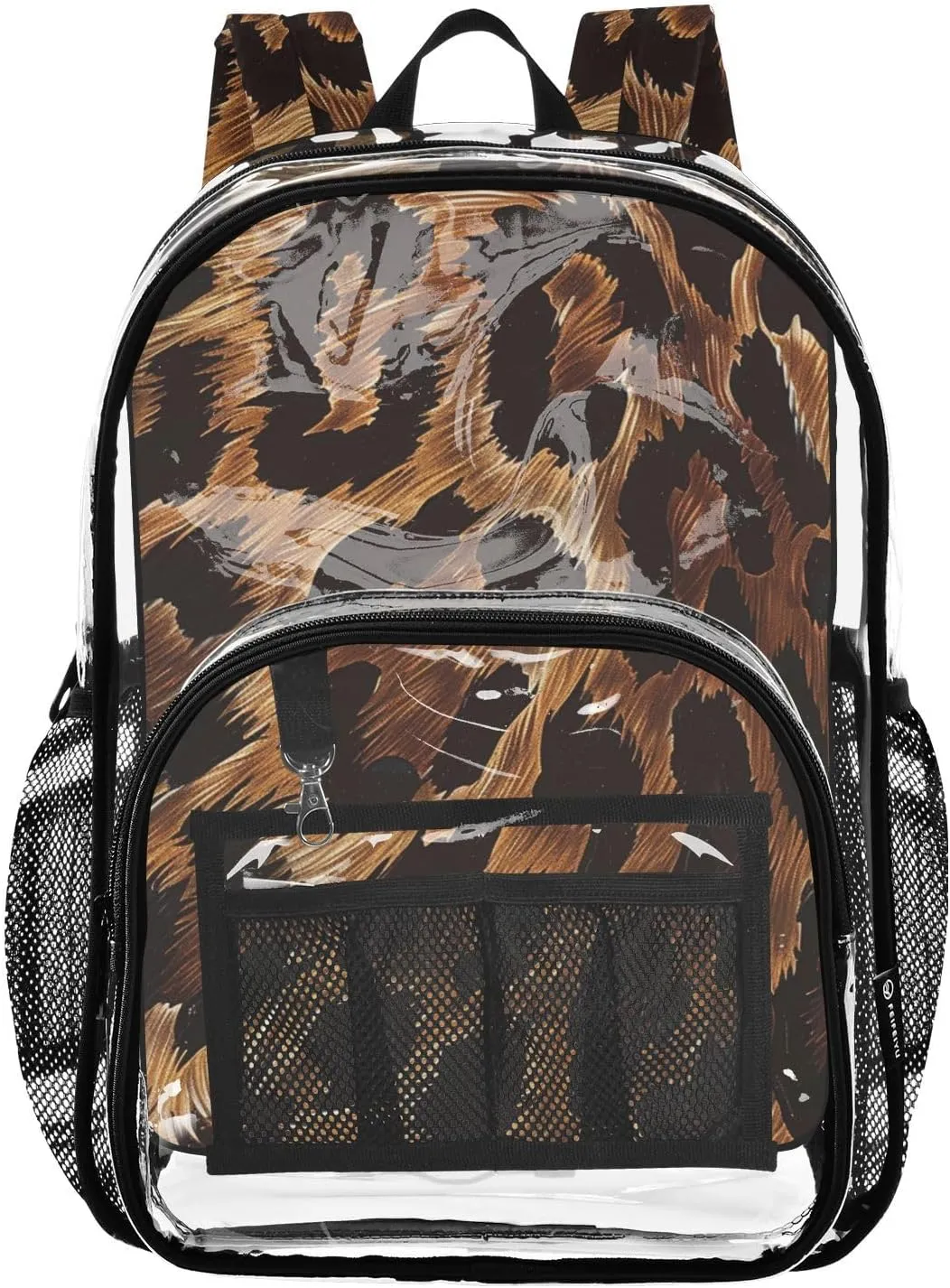 senya Transparent School Bag Fluffy Leopard Print Travel Backpack With Water-Resistant PVC Plastic Clear Bagpack