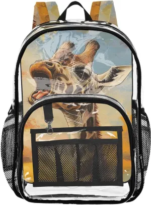senya Transparent School Bag Giraffe Roars Travel Backpack With Water-Resistant PVC Plastic Clear Bagpack