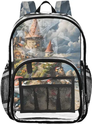 senya Transparent School Bag Gnomes' Comfortable Life Travel Backpack With Water-Resistant PVC Plastic Clear Bagpack