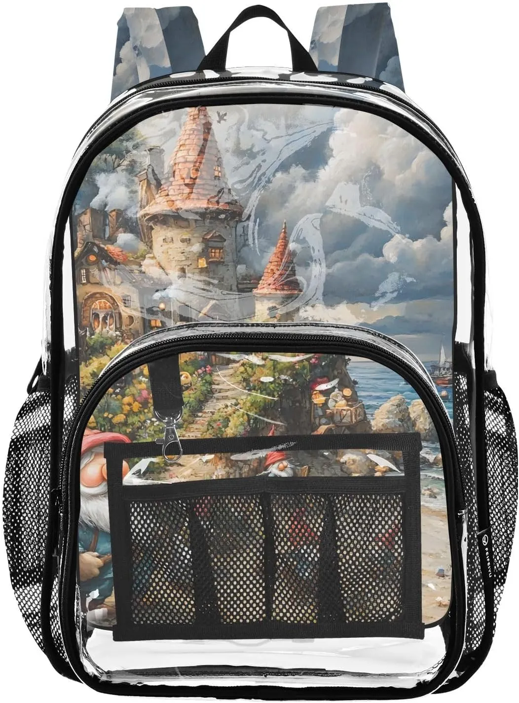 senya Transparent School Bag Gnomes' Comfortable Life Travel Backpack With Water-Resistant PVC Plastic Clear Bagpack
