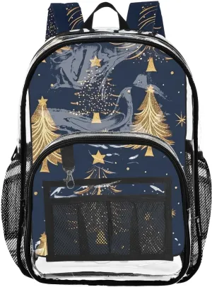 senya Transparent School Bag Golden Christmas Trees Travel Backpack With Water-Resistant PVC Plastic Clear Bagpack