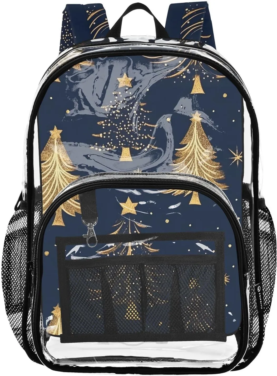 senya Transparent School Bag Golden Christmas Trees Travel Backpack With Water-Resistant PVC Plastic Clear Bagpack