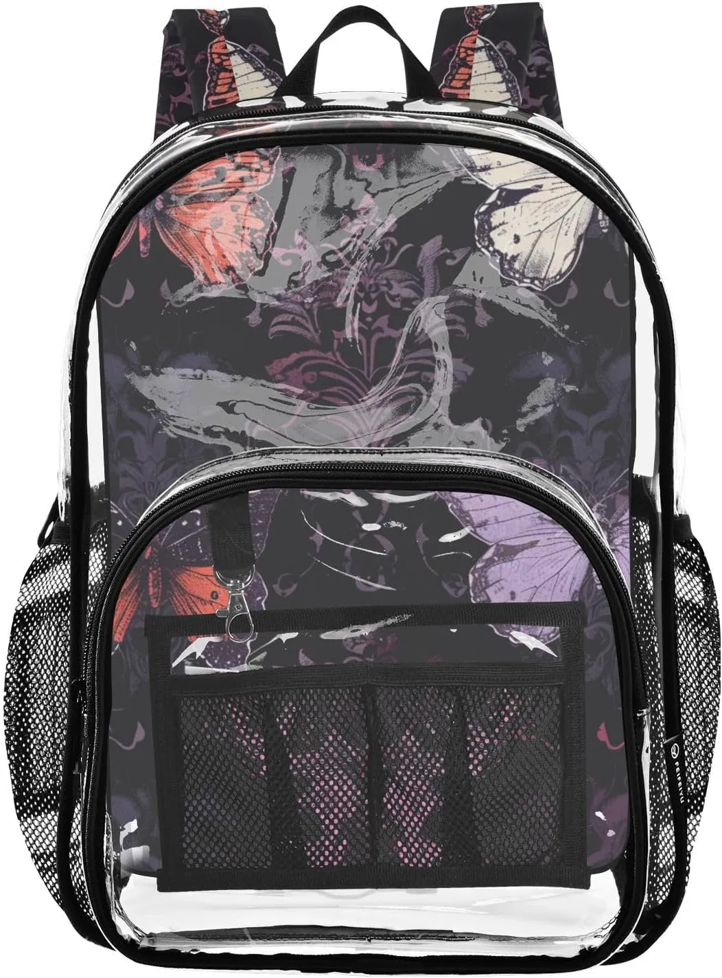 senya Transparent School Bag Gothic Dark Butterflies Travel Backpack With Water-Resistant PVC Plastic Clear Bagpack