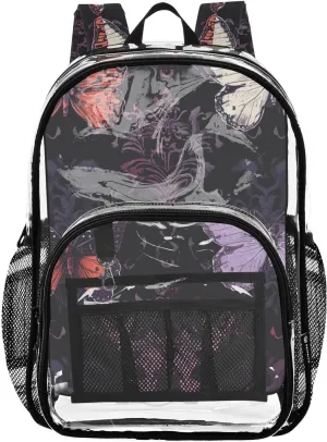 senya Transparent School Bag Gothic Dark Butterflies Travel Backpack With Water-Resistant PVC Plastic Clear Bagpack