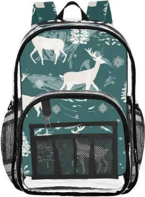 senya Transparent School Bag Green Christmas Elks Travel Backpack With Water-Resistant PVC Plastic Clear Bagpack