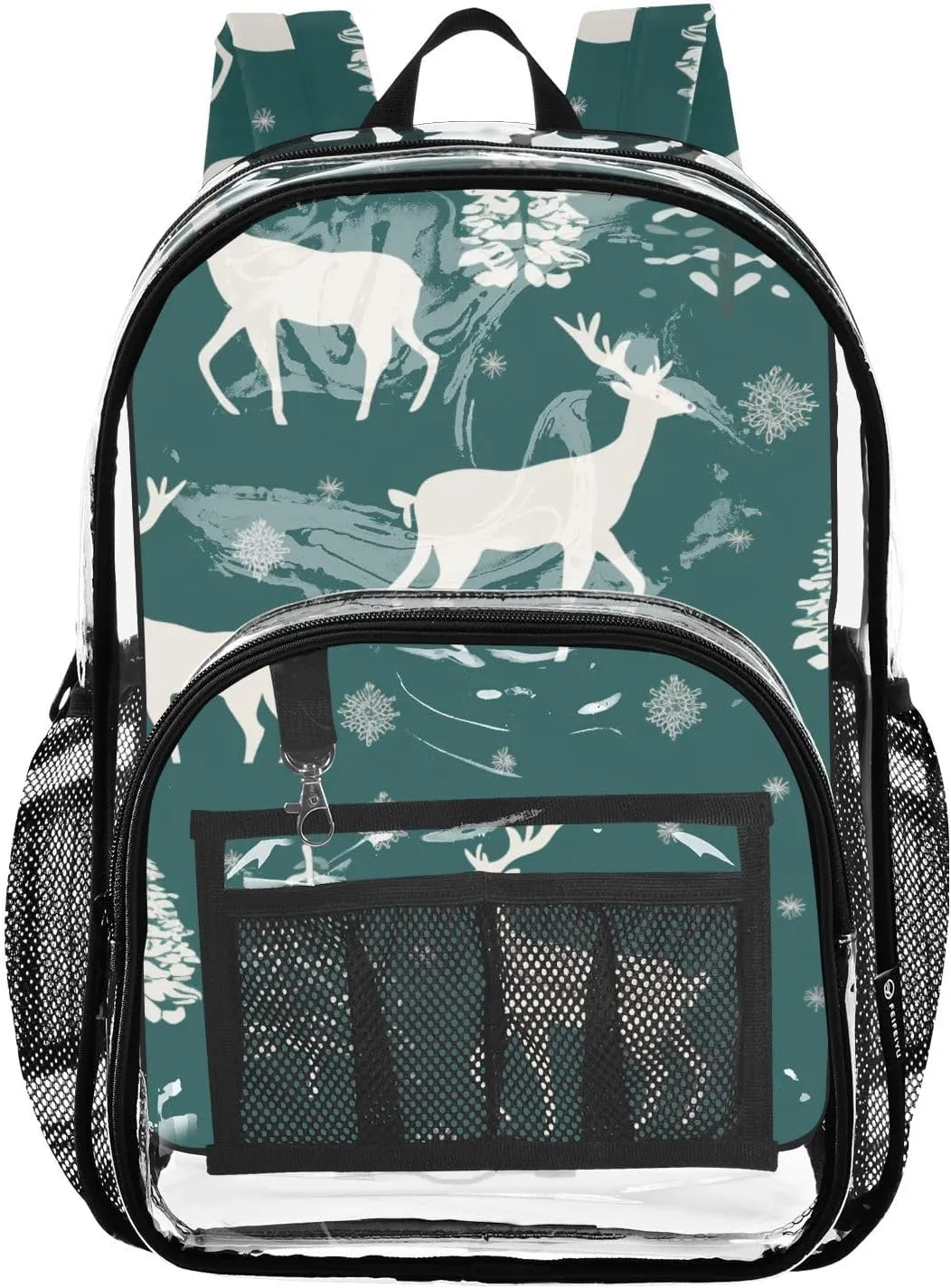 senya Transparent School Bag Green Christmas Elks Travel Backpack With Water-Resistant PVC Plastic Clear Bagpack
