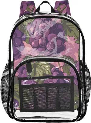 senya Transparent School Bag Juicy Grape Bunch Travel Backpack With Water-Resistant PVC Plastic Clear Bagpack