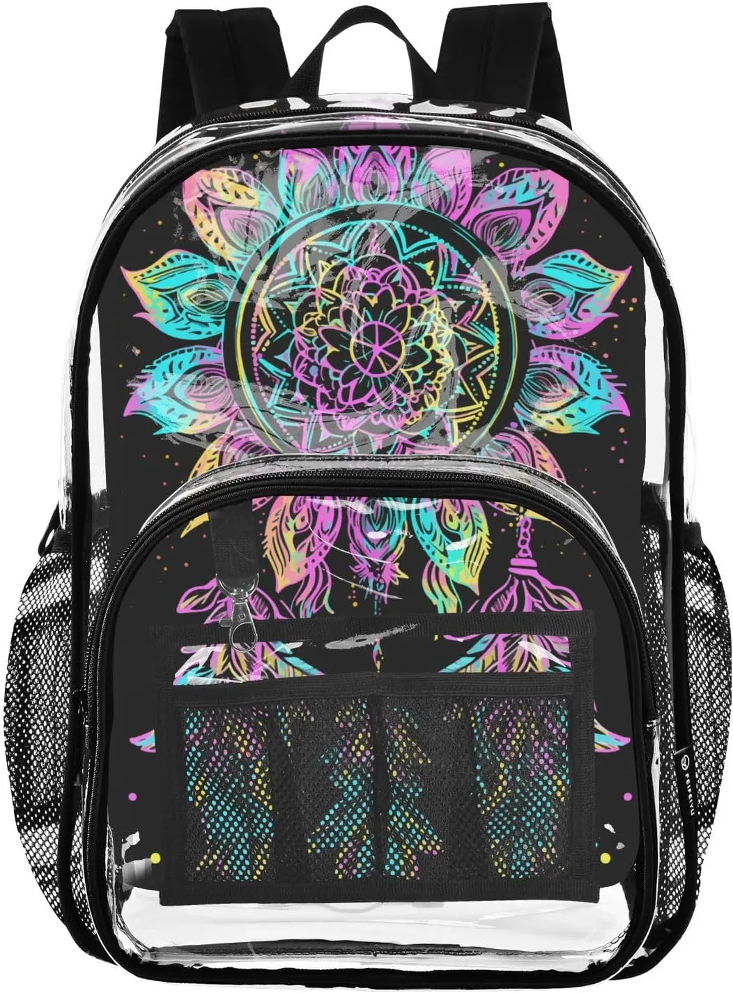 senya Transparent School Bag Lotus Dream Catcher Travel Backpack With Water-Resistant PVC Plastic Clear Bagpack