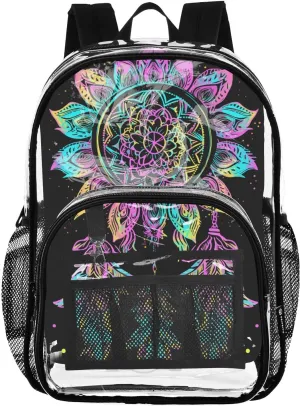senya Transparent School Bag Lotus Dream Catcher Travel Backpack With Water-Resistant PVC Plastic Clear Bagpack