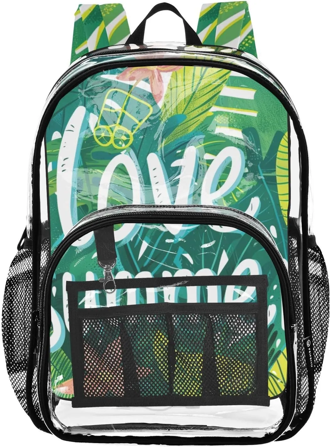 senya Transparent School Bag Love Summer Leaves Travel Backpack With Water-Resistant PVC Plastic Clear Bagpack