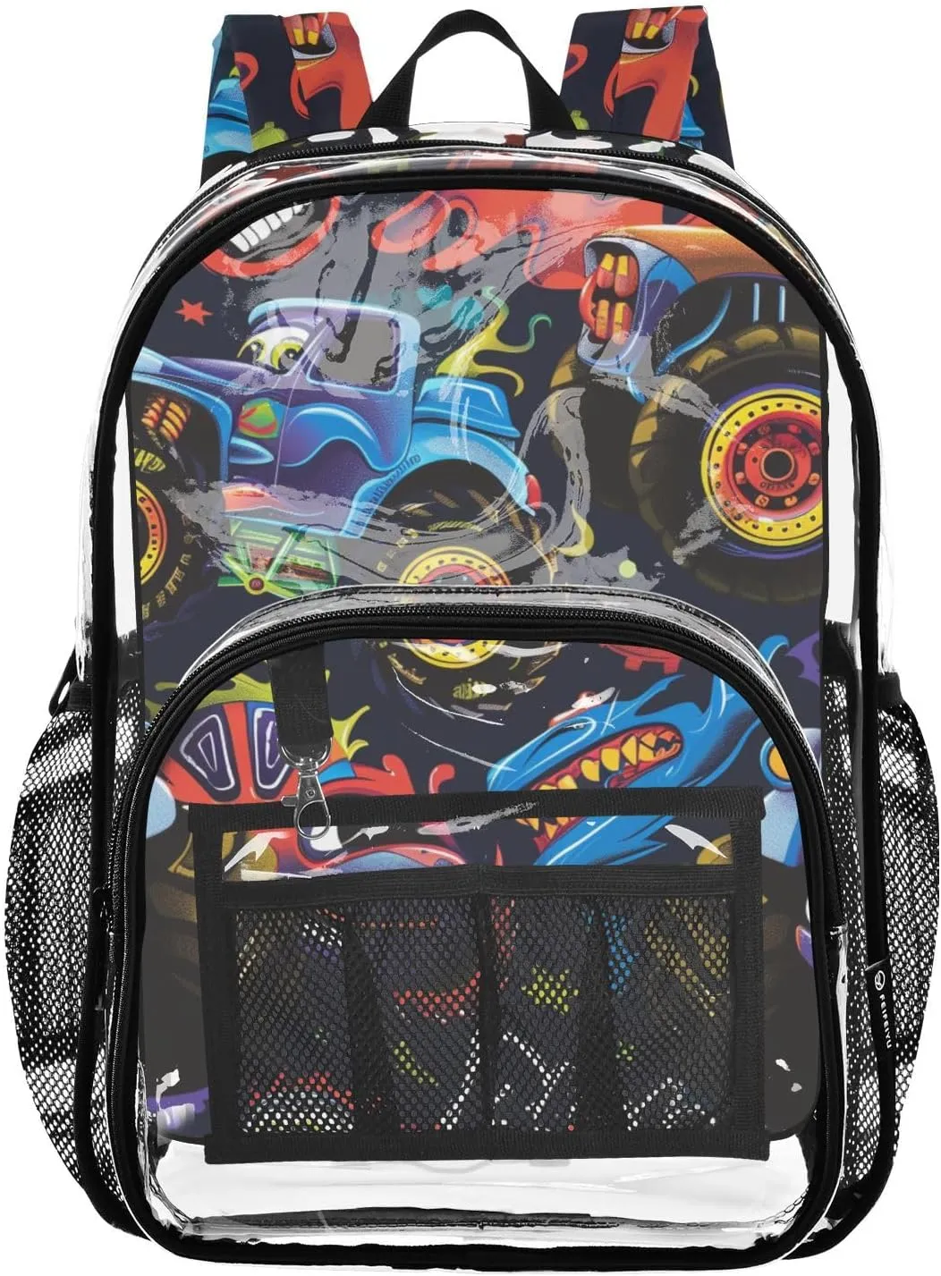 senya Transparent School Bag Naughty Monster Trucks Travel Backpack With Water-Resistant PVC Plastic Clear Bagpack